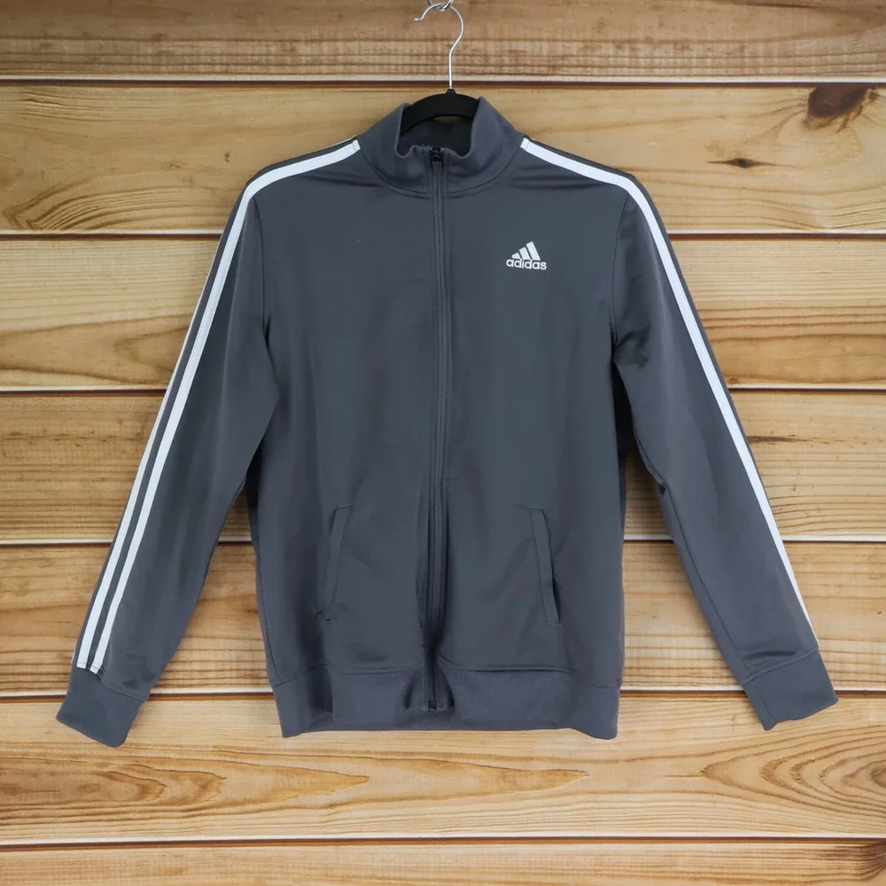 Adidas Activewear Jacket Kids Unisex Size‎ L Gray 100% Polyester Pockets